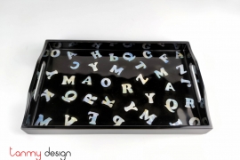 Black rectangle lacquer tray attached with pearl letter 20x32 cm